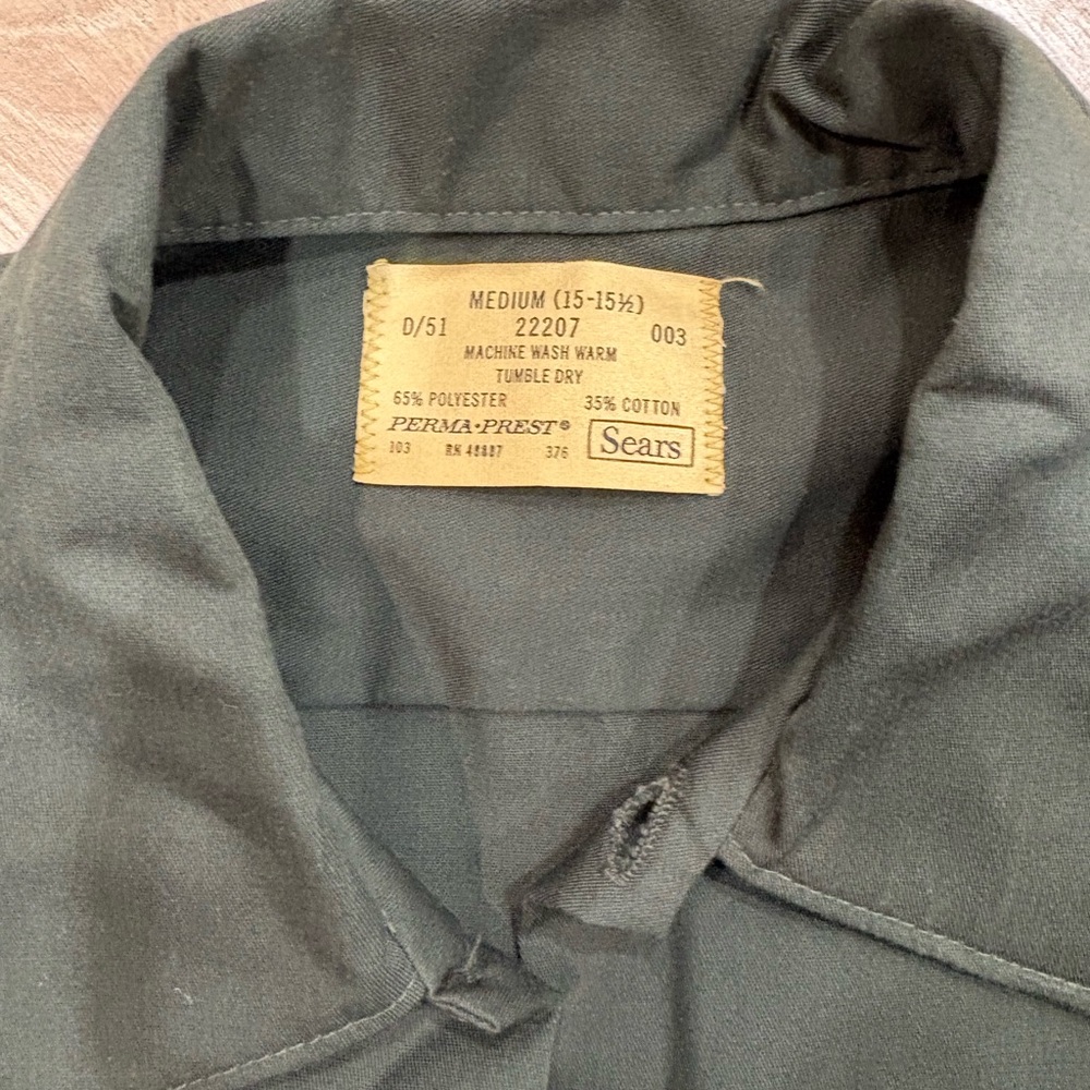 Sears Olive Green Collared Button-Up Shirt